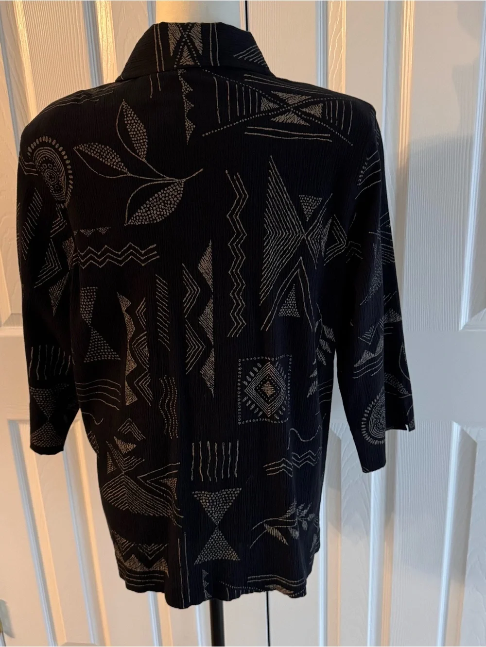 Women's Black Button-Down Shirt Jacket with Geometric Print
